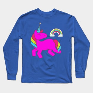 Pink Unicorn with Rainbow Long Sleeve T-Shirt